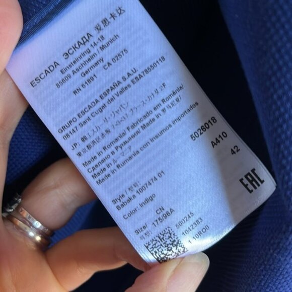 Escada Indigo Blue Coat Jacket with Golden Buttons Front Pockets Size L - Picture 14 of 15